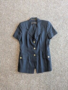 Vintage Escada Margaretha Ley 100% Linen Jacket Blazer Black Small/Medium